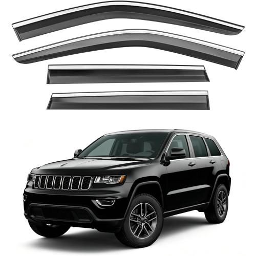 Shatterproof Taped-On Window Deflectors for Jeep Grand Cherokee 2011-2021 with Chrome Trim, Rain Guards, Window Visors for Car, Vent Deflector, 4pcs