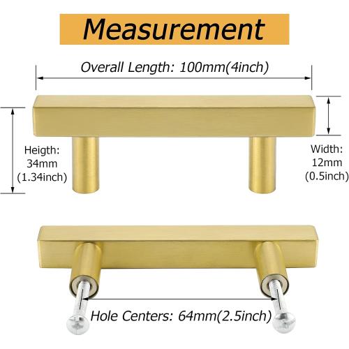 Goldenwarm 10 Pack 2-1/2 Inch Gold Cabinet Handles Brass Kitchen Pulls