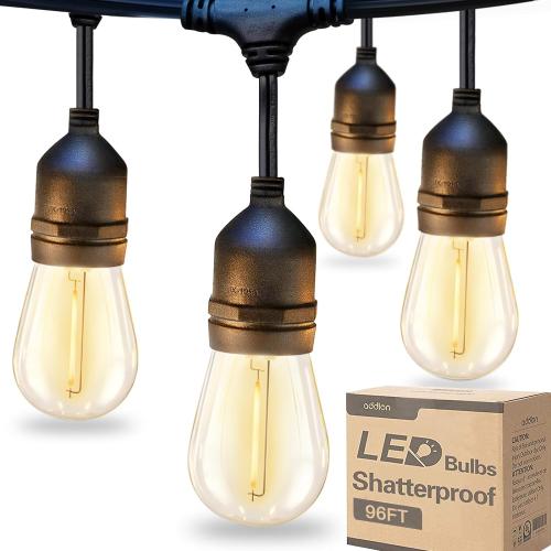 addlon LED Outdoor String Lights 96FT(48*2) Edison Vintage Weatherproof ETL