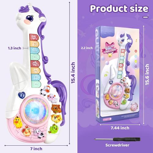 Marstone Toddler Unicorn Musical Learning Guitar 1–3 Years Old Boy and Girl