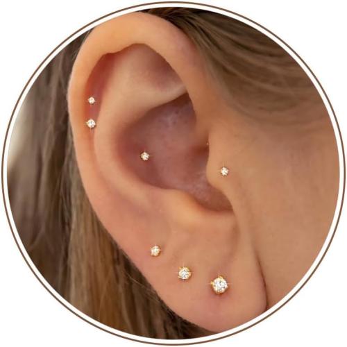 16G/18G/20G Tiny CZ Stud Earrings, Gold Flat Back Earrings, Threadless Cartilage Tragus Piercing Conch Stud Nose Helix Stud
