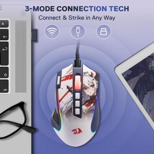 Redragon M612AK PRO RGB Anime Gaming Mouse, 8000 DPI Wired/Wireless Optical Mouse with 9 Programmable Buttons & 7 Backlit Modes, BT & 2.4G Wireless, Software Supports DIY Keybinds Rapid Fire Button