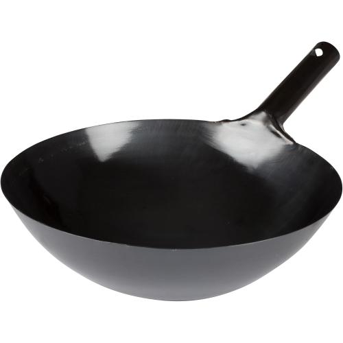Winco 14 Carbon Steel Wok, Integrated Hdl, Black