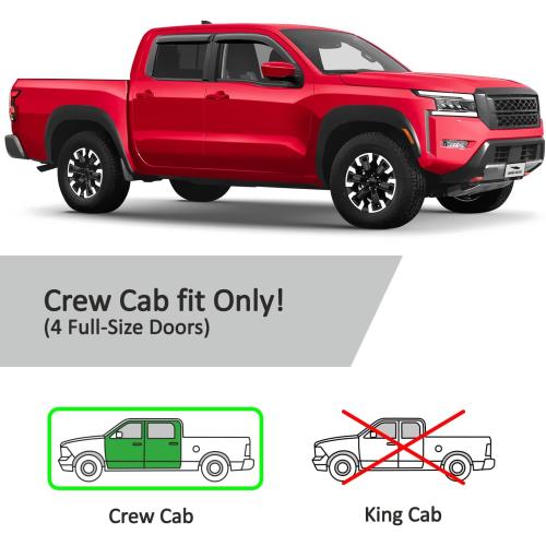 Tape-on Extra Durable Rain Guards for Nissan Frontier 2022-2027 Crew Cab, Window Deflectors, Vent Window Visors, 4 Pieces - 100912