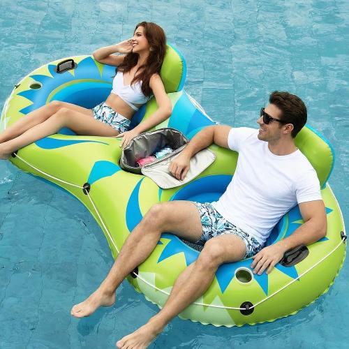 Jasonwell Inflatable River Tube Float - 2 Person Heavy Duty Pool Float with Removable Cooler, Lake Water Tubes for Floating, Raft Lounge Floatie with 2 Cup Holders for Adults