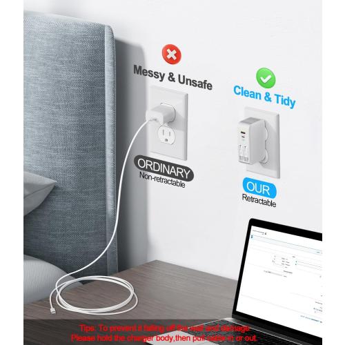 4 in 1 Retractable USB C Charger,40W Retractable Phone Charger Wall Plug
