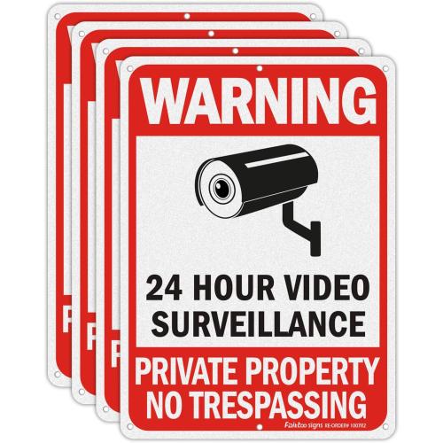 Faittoo 4 Pack No Trespassing, Private Property, Warning Signs - 10 x 7 Inches Reflective Aluminum, UV Protected, Weather Resistant, Durable Ink, Easy to Mount