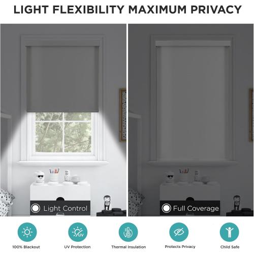 Joydeco 100% Blackout Roller Shades Cordless Blinds for Windows, Free-Stop Shades, UV Protection, Natural Woven Blinds for Home and Office, Light-Proof Aluminum Cover (White, 38 W x 75 H)