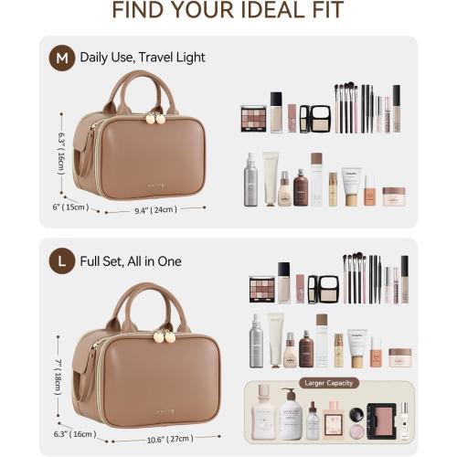 Prite Large Makeup Bag, Waterproof Travel Cosmetic Case with Brush Holder