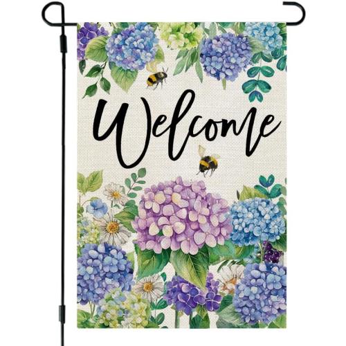 CROWNED BEAUTY Spring Floral Hydrangea Garden Flag, 12x18