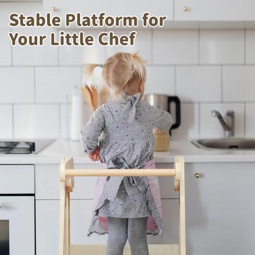 Foldable Toddler Tower Kitchen Step Stool, Folding Tower for Learning with 3 Adjustable Heights, Montessori Toddler Standing Tower Collapsible Step Stool for Kids 1.5-6y Natural