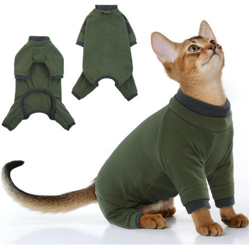 PUMYPOREITY Sticky Hair Cat Clothes, Prevent Hair Loss Cat Pajamas, Soft Cat Sweaters for Cats Only, Cat Hair Sticky Onesie, Cat Recovery Suit After Surgery, Green, S