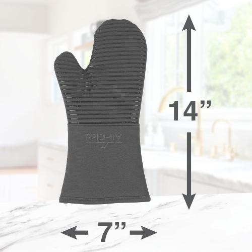 All Clad Silicone Oven Mitt: Heat Resistant up to 500 Degrees - 100% Cotton & Silicone, 14x7 Oven Mitt for Kitchen and Barbeque, 2-Pack, Pewter