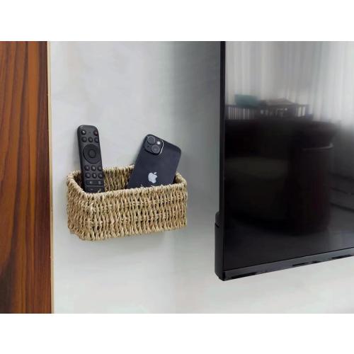 Ellinia Woven Hanging Wall Basket for Storage, Seagrass Woven Wall Mount Organizer Baskets, Wicker Wall Shelves for Mail Storage, Remote Control Holder, Toilet Tank Basket, Set of 2