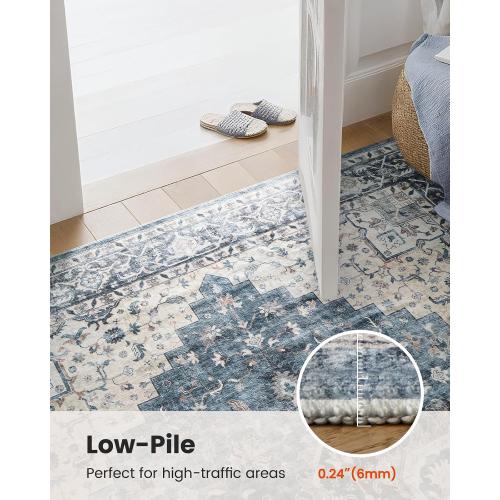 AMADA HOMEFURNISHING 8x10 Washable Area Rug, Low-Profile Large Area Rug with Non-Slip Backing & Durable Edge Binding, Vintage Large Rugs for Living Room, Bedroom, Dining Room