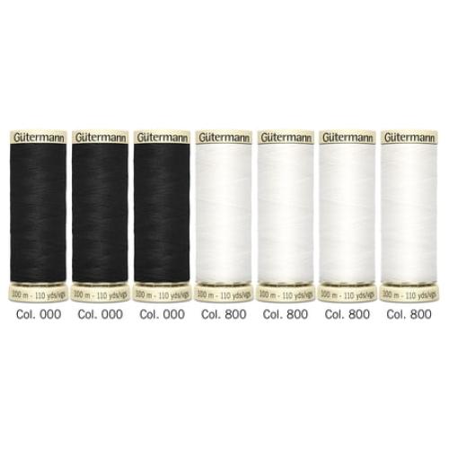 Gutermann Sew-All Polyester Thread Set - 7 Spools-Black & White