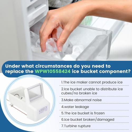 WPW10558424 for Whirlpool Ice Maker Replacement, Ice Bucket Assembly WPW10558424 Compatible with Whirlpool Kenmore Maytag Amana Refrigerator, WRS322FDAM04, WRS321SDHZ08, WRS321SDHZ05, WRS321SDHZ01