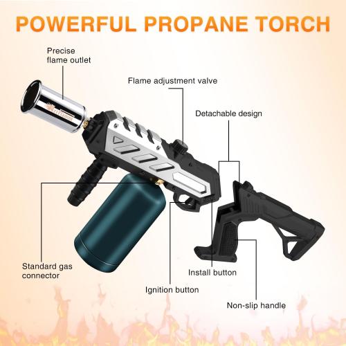 ARTFLAMM Powerful Propane Torch Gun, Kitchen Grill Torch with Detachable Design, Adjustable Flamethrower Torch Burner for Searing Steak, BBQ, Welding, Camping Charcoal Lighter(Tank Not Included)
