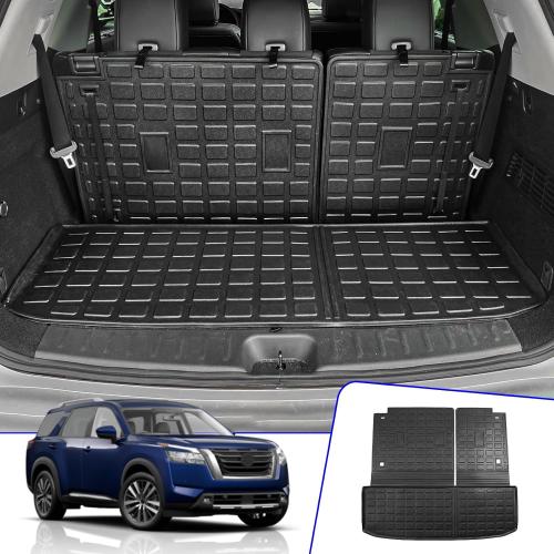 Rongtaod Cargo Mat Compatible with 2022 2023 2024 2025 2026 Nissan Pathfinder Cargo Liner Trunk Mat TPE All Weather Back Seat Cover Protector Pathfinder Accessories (Trunk Mat with Backrest Mat)