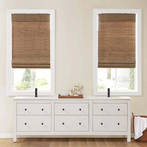 Lyndon Teak 33 in. W x 64 in. L Bamboo Light Filtering Roman Shade