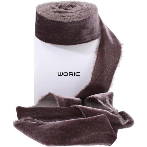 Brown Velvet Ribbon 1 1/2 Inch 5 Yards Frayed Velvet Valentines Ribbon for Wedding Flower Bouquet Gift Wrapping Wreath Valentines Day Gifts Home Decorations