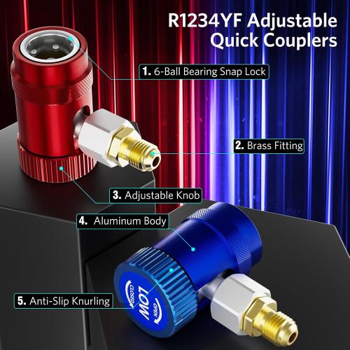 HTOMT R1234yf Adapter,Adjustable R1234yf Quick Couplers Adapter,Air Conditioning Line Repair Tools High/Low Side Connectors R1234yf Quick Coupler Kit,r-1234yf Adapter Set of 2