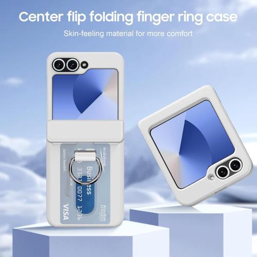 for Samsung Galaxy Z Flip 5/6/7 FE Card Holder Case with Ring, White