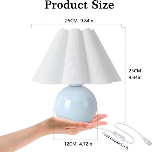 Light Blue Small Bedside Mini Table Lamp for Bedroom, Cute Bedroom Lamps for Nightstand, Cute Mini Table Lamps for Small Spaces with Scalloped Shade for Kitchen Counter, Bookshelf, Kids Dorm, Office