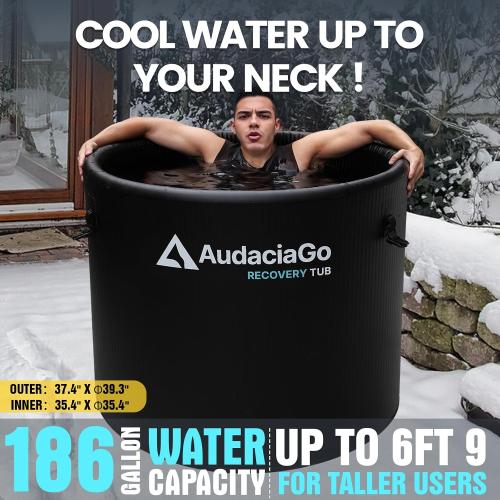 XXL Ice Bath Tub for Athletes, Compatible with Water Chillers, 186-Gallon Inflatable Cold Plunge Tub with Insulated Lid, Step, Thermometer, Water-Absorbent Mat, Portable for Outdoor & Indoor Recovery