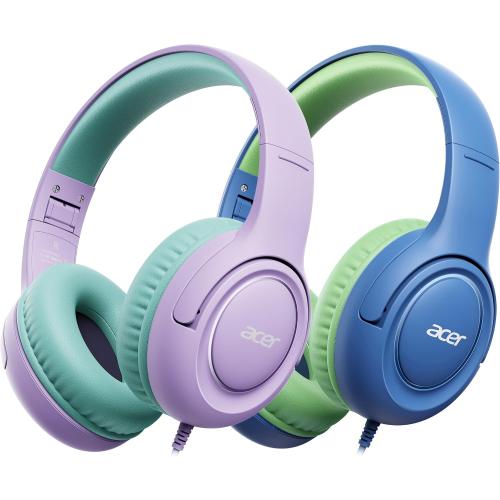 Acer 2‑Pack Kids Headphones for School, 3.5mm Jack, w/Mic HK03‑2P