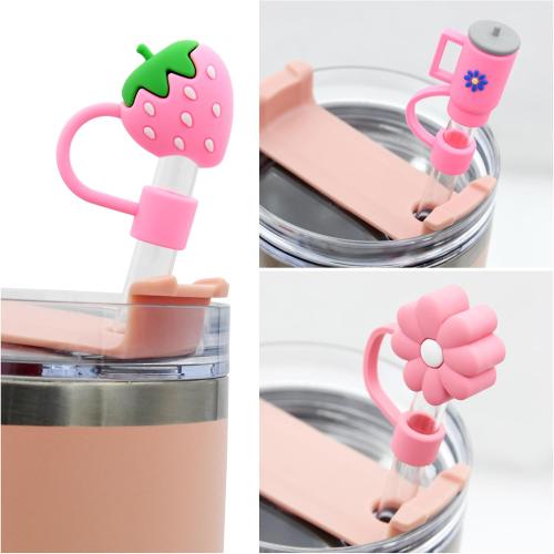 Cover Cap for Stanley Cups, Topper Compatible with 30 & 40 Oz Tumblers, Reusable Dust-Proof Silicone Lids, Drinking Straw Covers, 6pcs All Pink