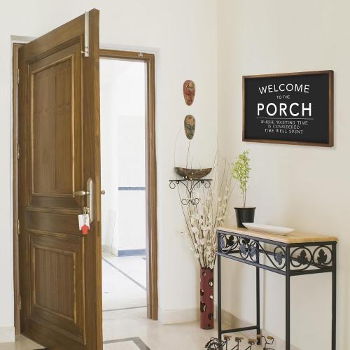 23.6x15.7 Welcome to Our Porch Sign | Wooden Large Front Back Porch Wall Decor, Outdoor Patio Hanging Art, Black and White Farmhouse Decoration for Home