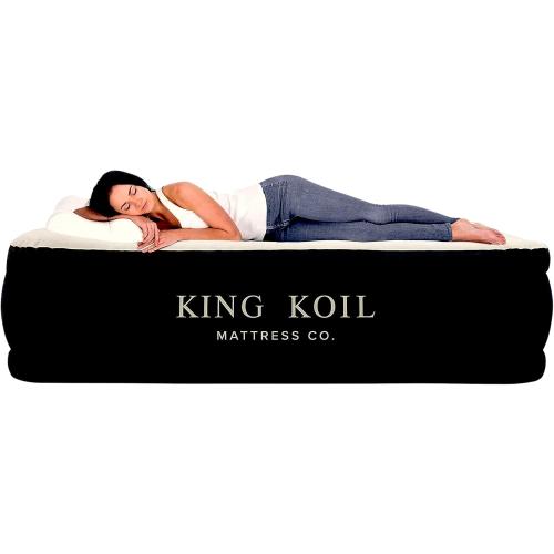King Koil Luxury Pillow Top Plush Queen Air Mattress with Built-in High-Speed Pump Best for Home, Camping, Guests, 20 Queen Size Double Airbed Adjustable Blow Up Mattress, Waterproof
