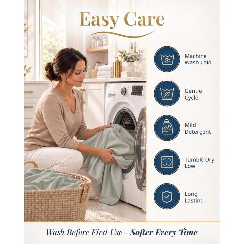LANE LINEN King Sheets Cooling 100% Egyptian Cotton Sateen - Silver