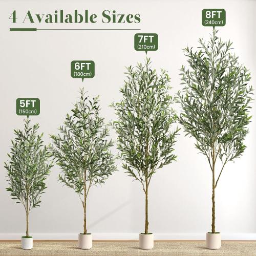 Alupssuc 3FT Faux Olive Tree with Fruits White Pot, Indoor Home Decor 2 pack