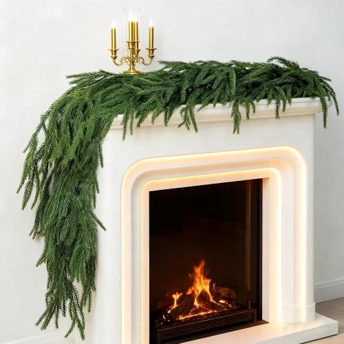9Ft Christmas Garland, Real Touch Norfolk Pine Garland Realistic Christmas Artificial Garlands Faux Greenery Garland for Stairs Table Mantle Fireplace Indoor Outdoor Decor