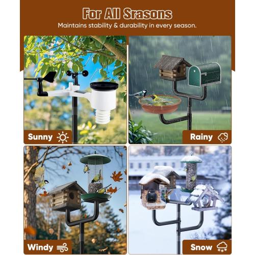 4 Holders Upgrade Bird House Pole with 90inch for Outdoor Bird Feeder Bath, Heavy Duty Adjustable Birdhouse Stand with 4 Plates & 5 Prong Base for Garden, Yard(NO Birdhouse & Birdbath)