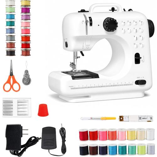 Mini Sewing Machine for Beginners, Portable with Dual Speed, 12 Stitches, Foot Pedal and Accessories Kit for Home Quick Repairs DIY Crafts & Gift, Black