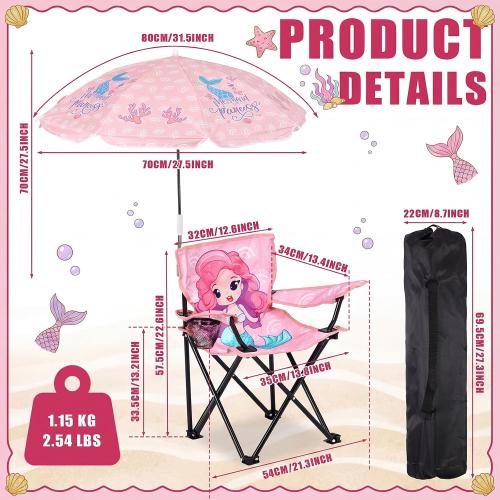 Redbaker Mermaid Kids Beach Chair with Umbrella Pink Toddler Chair