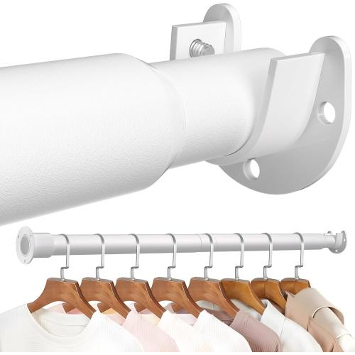 Mavivegue White Closet Rod, 17 to 99 Inches Adjustable Closet Rods for Hanging Clothes, 1.3 Inches Closet Hanging Rod Heavy Duty Tension Rod for Closet Wardrobes Laundry RV, Bathroom