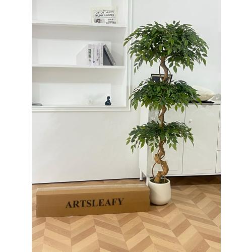 Artsleafy 6ft Large Ficus Artificial Trees in White Pot, 72 Tall Fake Silk Tree with Natural Curved Trunk, Lush Faux Ficus Tree for Indoor Home Decor, Living Room, Office & Patio