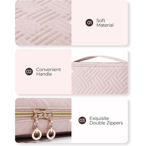 BAGSMART Jewelry Organizer Case Large Travel Jewelry Storage Bag for Necklace, Earrings, Rings, Bracelet, Soft Pink
