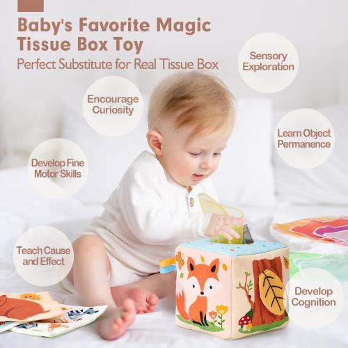 hahaland Baby Tissue Box Toy - 6 Month Old Montessori Baby Toys 6-12 Months