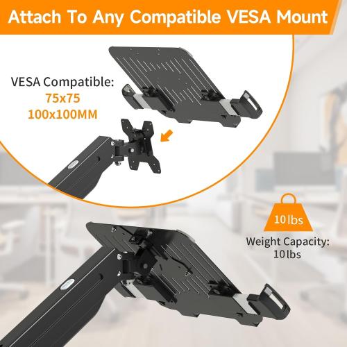 suptek Adjustable 13 to 18 inch Laptop VESA Arm Mount Tray for Monitor Arms and Stands (Tray Only),Fits 75x75/ 100x100 mm VESA Mount Holes,and Supports Weight up to 10lbs,Black(TP007)