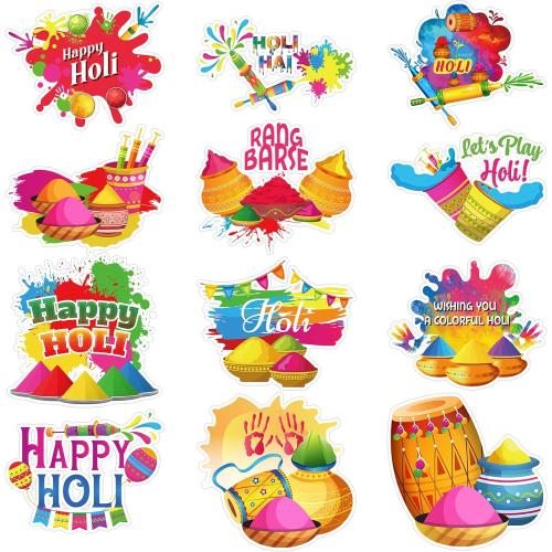 Sayglossy 60 Pcs Holi Classroom Bulletin Board Decorations Happy Holi Festival Cutouts Decorations DIY Indian Festival of Colors for Party Supplies Home Classroom Office