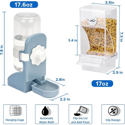 No Mess Bird Feeder Water Dispenser Set, Parakeet Cage Accessories, Bird Feeder and Waterers in Cage for Cockatiels, Finches, Lovebirds, Budgies, Canaries