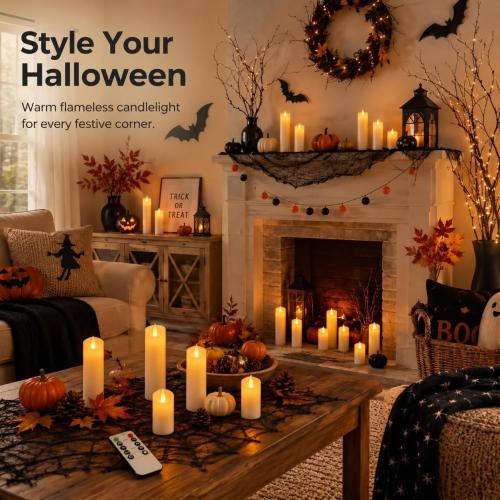 Enido Set of 24 Outdoor LED Candles, Battery Operated Flickering Waterproof Candles with 4 Remote (D2.2'' x H4''5''6'') for Halloween,Wedding,Christmas Decor(White)