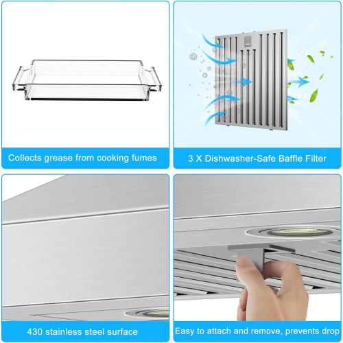 36 inch Range Hood Wall Mount, 1200 CFM Stainless Steel Stove Vent Hoods