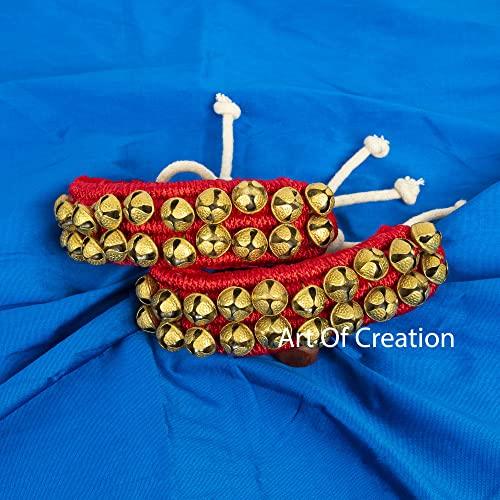 Art of Creation Dancing Ghungroo Bell 2 line 20 20 Big Bells Anklet Pair Traditional Red Paded Brass Ghungru for Kathak Dancers Musical Instrumentss