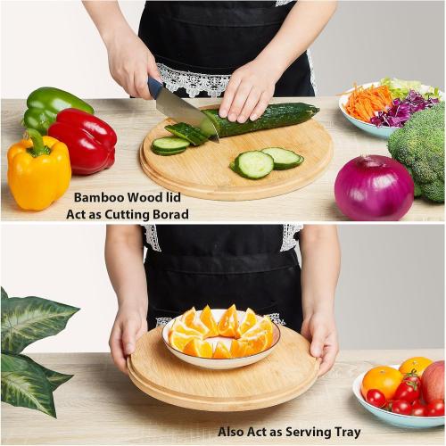 12.6 Extra Large Salad Serving Bowl Set with Wooden Lid&Utensils, 8.4Qt., Bamboo Fiber Salad Bowl with Servers for Kitchen, Big Bowl for Mixing Salad,Fruit,Pasta (Matte Black)